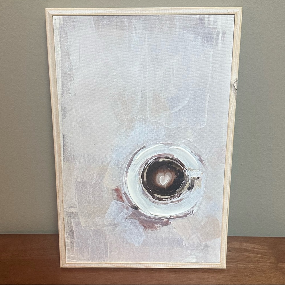Abstract Coffee Cup Art in Cream and Brown Frame
